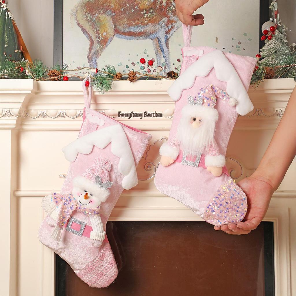 Cross-Border Pink Cartoon Christmas Stockings: Festive Candy Sock Gift Bags & Ornaments