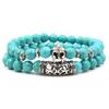 2PCS/Set copper Color Buddha Head Lava Skeleton Turquoises Natural Stone Beads For Women Men Bracelet Set Charm Bangles