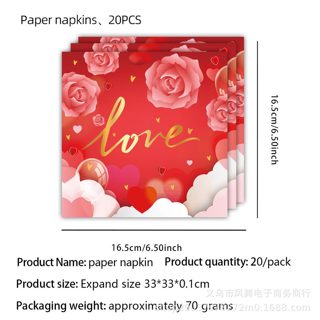 Red Valentine'S Day Themed Party Party Disposable Cutlery Paper Cups Tissue Tablecloth Decorations