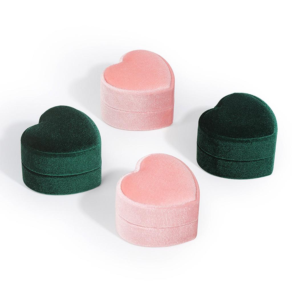 Valentines Day Gift Pink Green Heart Shape Ring Box Proposal Wedding Ceremony Flannelette Cases for Ring Earring Jewelry