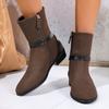 Spring Autumn Boots RoundToe New Booties Round Toe Spliced Side Zipper Soft Sole Anti slip Wear resistant Block Heel Shoes