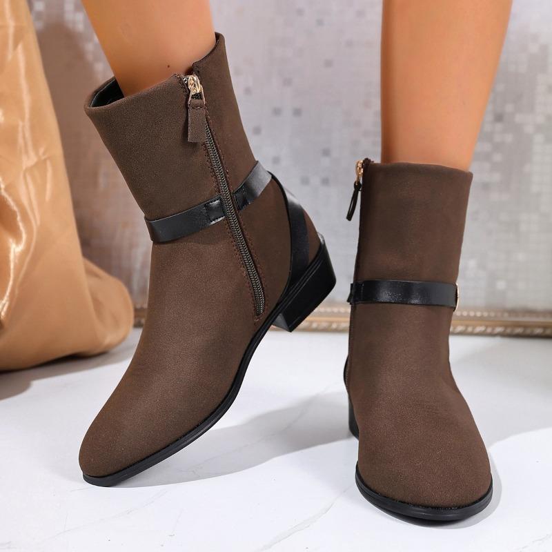 Spring Autumn Boots RoundToe New Booties Round Toe Spliced Side Zipper Soft Sole Anti slip Wear resistant Block Heel Shoes
