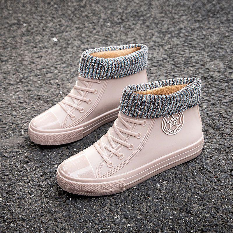 

Модные женские резиновые сапоги с высоким голенищем, женская обувь на платформе, водонепроницаемые женские резиновые сапоги, нескользящие сапоги для дождя, уличные повседневные сапоги на шнуровке 41