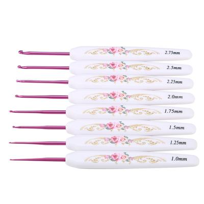 8PCS Aluminum Crochet Hook Set Knitting Needles With Soft Floral Print Plastic Handle (Small)