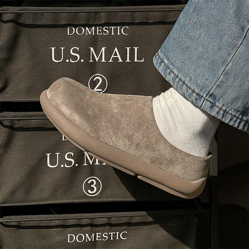 2025 Men's Lazy Mule Slippers Suede Leather Backless Loafers Open-Toe Comfortable Indoor/Outdoor Non-Slip Semi-Drag Casual Shoes
