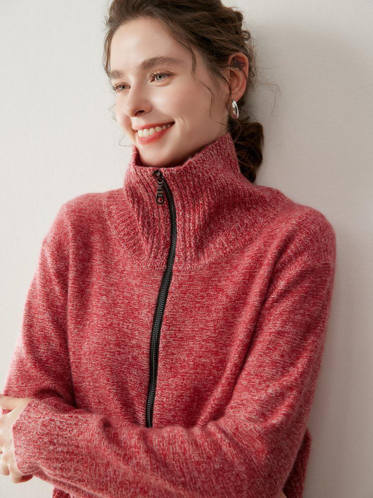 2025 Retro Cashmere Lapel Cardigan: Chunky Knit Short Zipper Sweater for Autumn/Winter