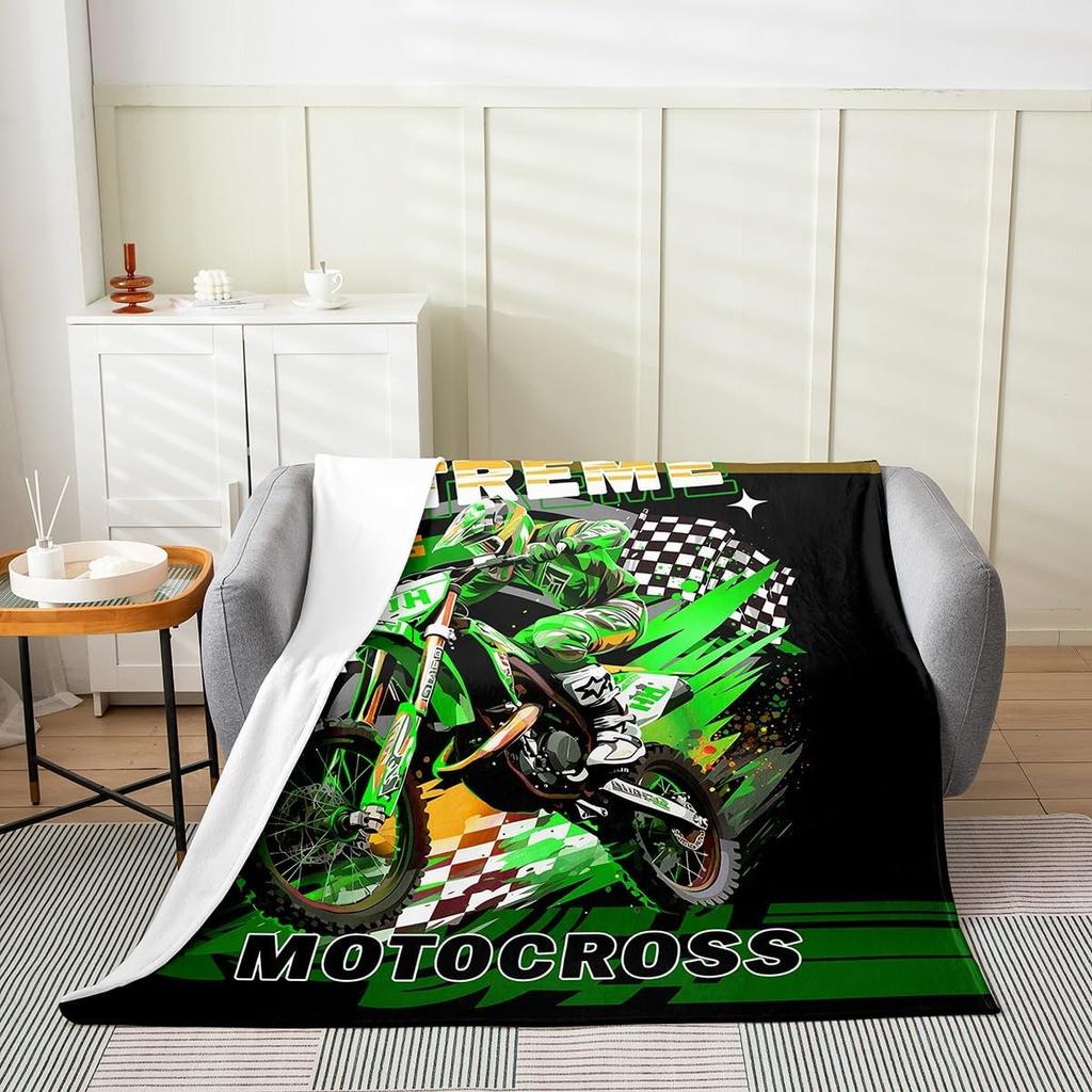 Feelyou Dirt Bike Flannel Fleece Throw Blanket for Kids Boys Girls Motocross Rider Plush Pink Motorcycle All Season Bed Blanket