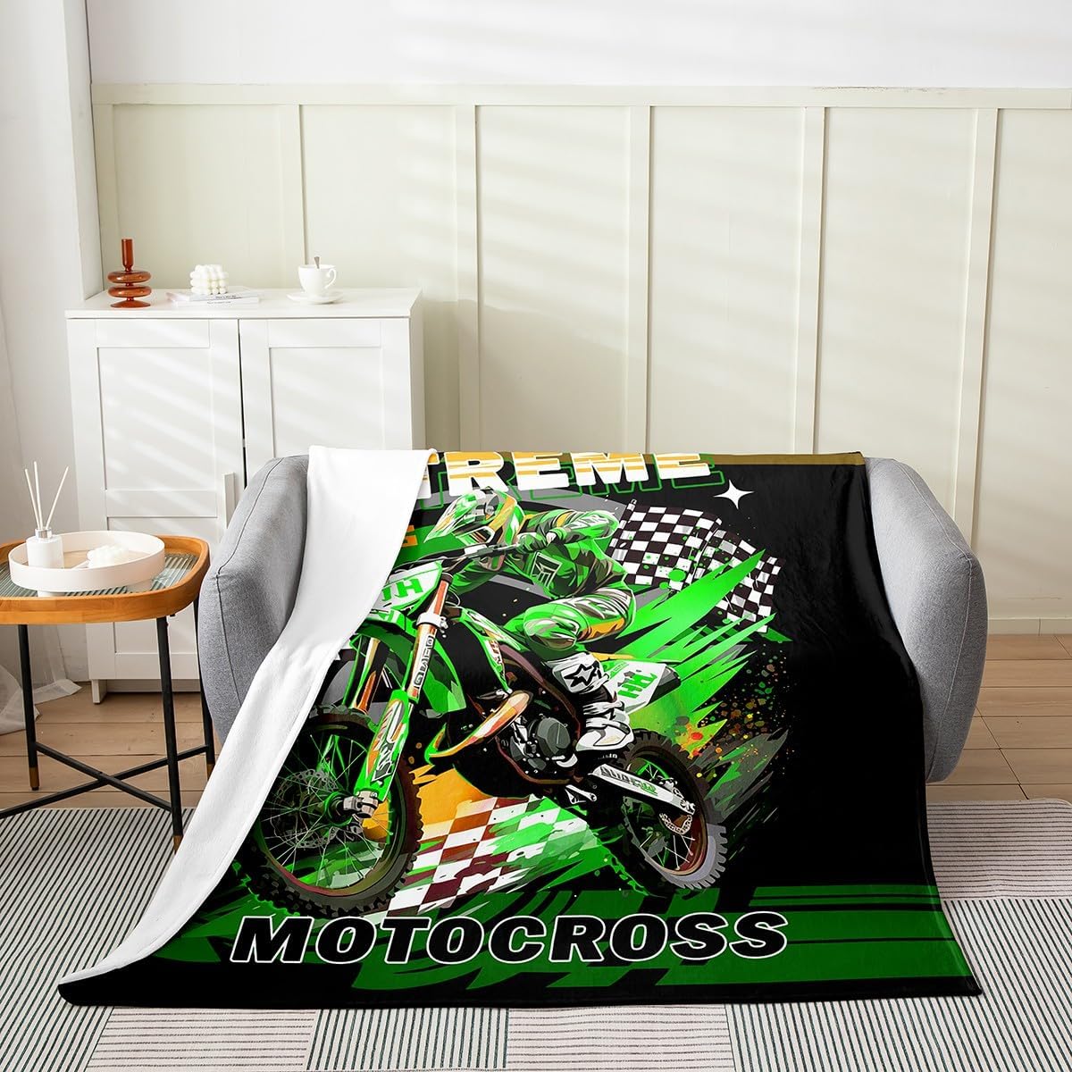 

Feelyou Dirt Bike Flannel Fleece Throw Blanket for Kids Boys Girls Motocross Rider Plush Pink Motorcycle All Season Bed Blanket 100x150cm