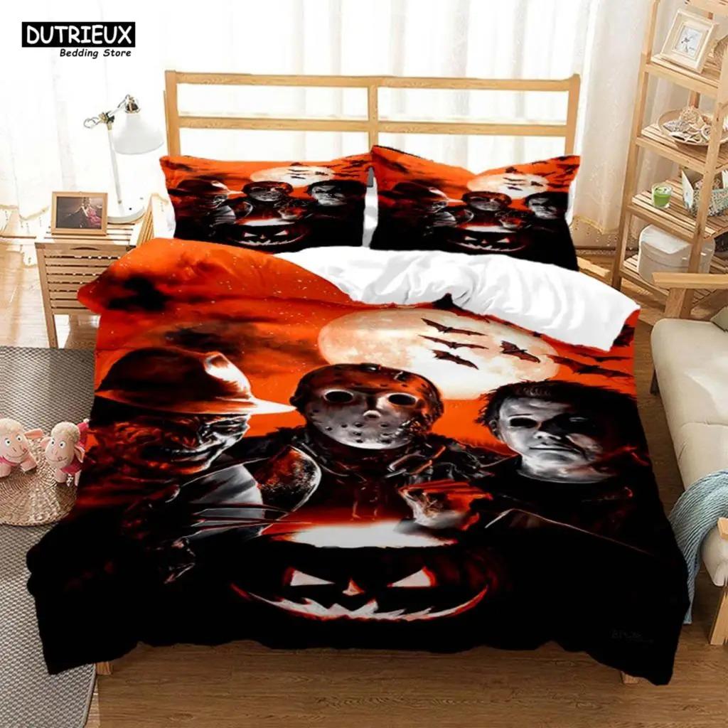Funda Nórdica con Estampado de Payaso de Película de Terror de Halloween Funda de Almohada Juego de Ropa de Cama para Cama Queen Juego de Ropa de Cama de Lujo Personalizado Ropa de Cama Personalizada
