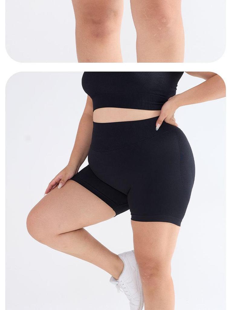 European & American Women's Plus Size High-Waist Yoga Shorts - Hip-Lifting, Anti-Exposure Sports Leggings