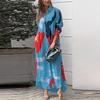 Mode Elegant Langarm Druck Langhemdkleid Lässig Locker Schlitz Revers Büro A-Linie Partykleider Taschen Frühling Herbst Einfache Kleidung