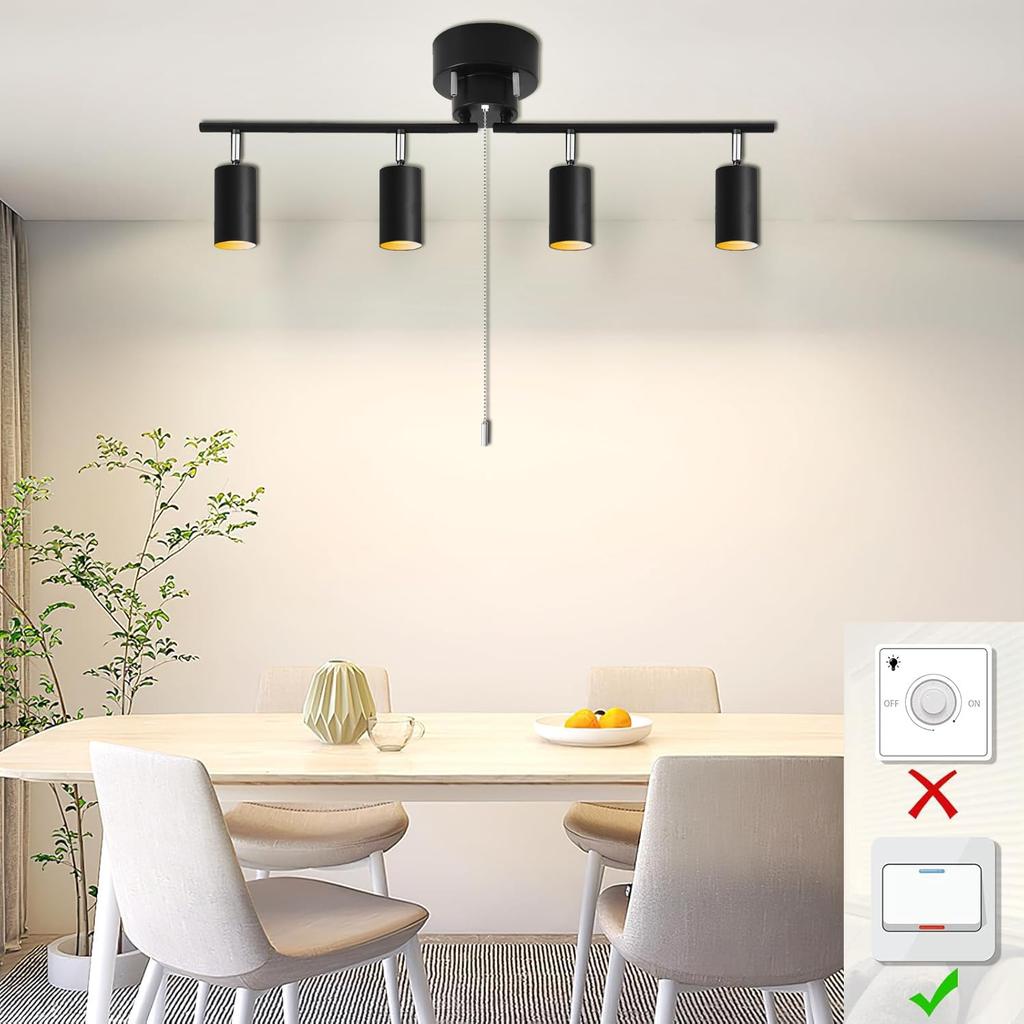 Ceiling Light with Four Built-in GU10 60W LED Bulbs, Remote Control Operation, Cylindrical Pendant Spotlight for Rooms Up To 6 Tatami Mats (8 Tatami M