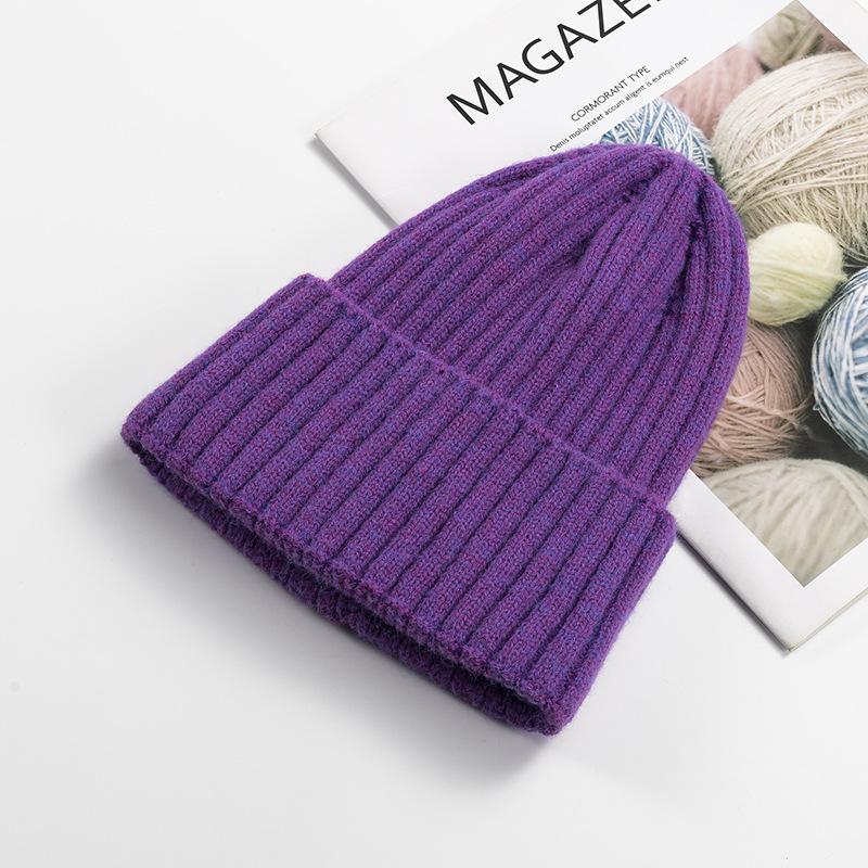 Autumn Winter Knitted Hat Women's Fashion Cotton Cashmere Korean Edition Warm Knitted Hat Solid Color Flanged Men's Hoodie Customized Trendy