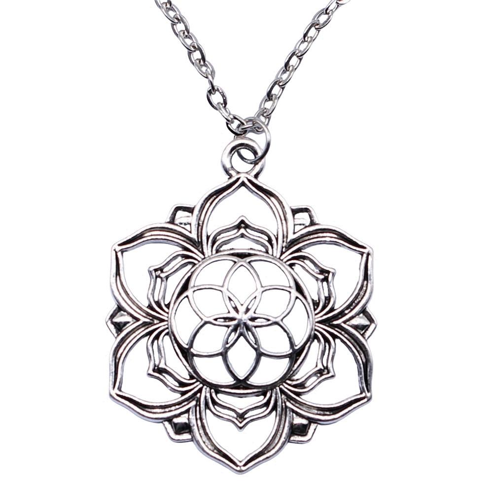 Vintage Rose Flower Charm Necklace Tree Of Life Pendant Antique Jewelry 43cm Chain