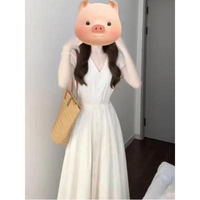 V-neck White Dress Children's Summer Elegant New Seaside Vacation Small Temperament Waist Dress