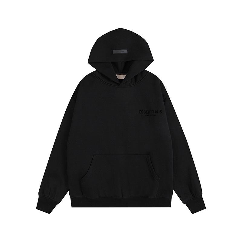 ESS Double-Line Flocked Letter Hoodie - Unisex Loose Fit Plus Velvet Hooded Jacket by Trendy American Brand