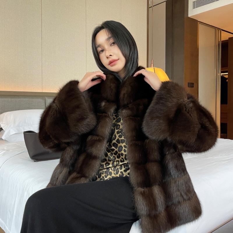 Russian sable environmentally friendly fur coat mink short coat female stand-up collar farmer black and gold new