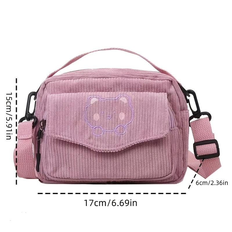 Elegant Corduroy Messenger Bag - Dual-Use, Removable Strap, Zipper Closure, Polyester Lined, 1pc | Black, Pink, Khaki, Dark Brown