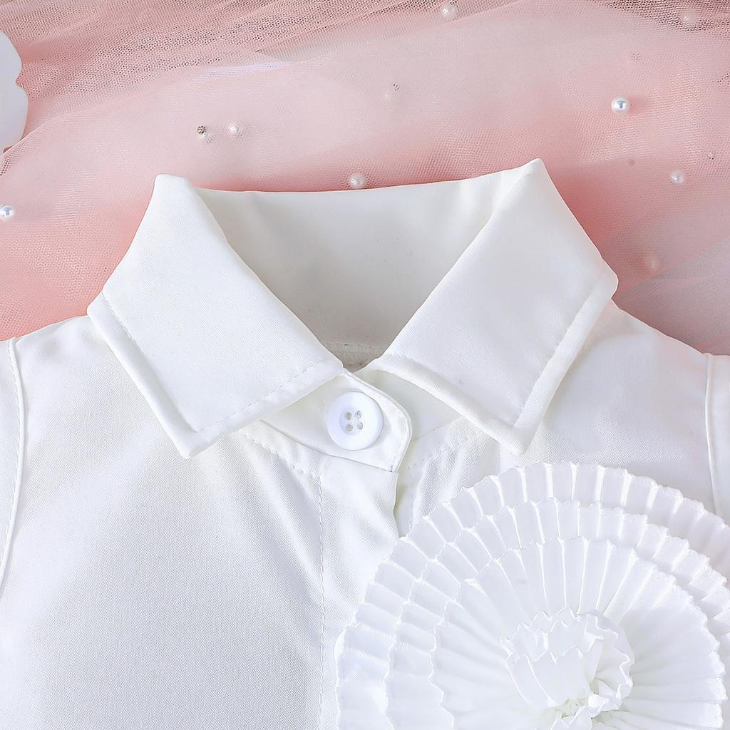 Baby Girls Sleeveless Collared Dress with Pleated Ruffle Accent, Stylish Party Outfit