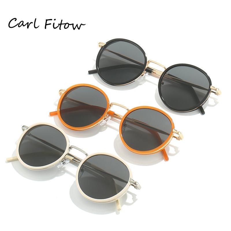Korean Version of Large Frame Milk White Round Frame Sunglasses Internet Celebrity Sunshade Sunglasses Personalized Street Shot Sunscreen Glasses