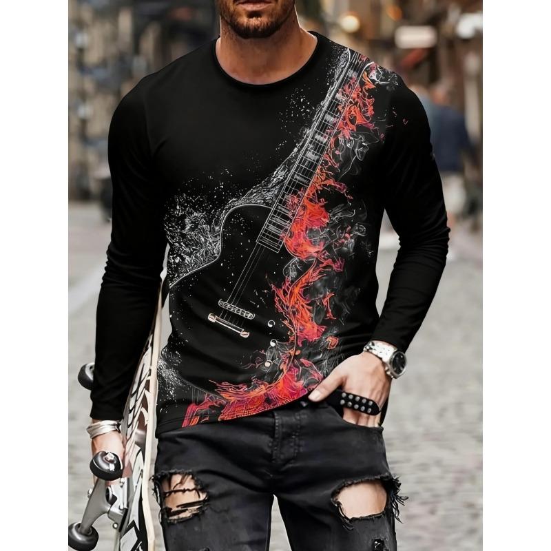 T-shirt Strumenti Musicali da Uomo Chitarra Pianoforte Stampa 3D Manica Lunga Tee Harajuku Y2k Tee Streetwear Top Oversize Abbigliamento Uomo