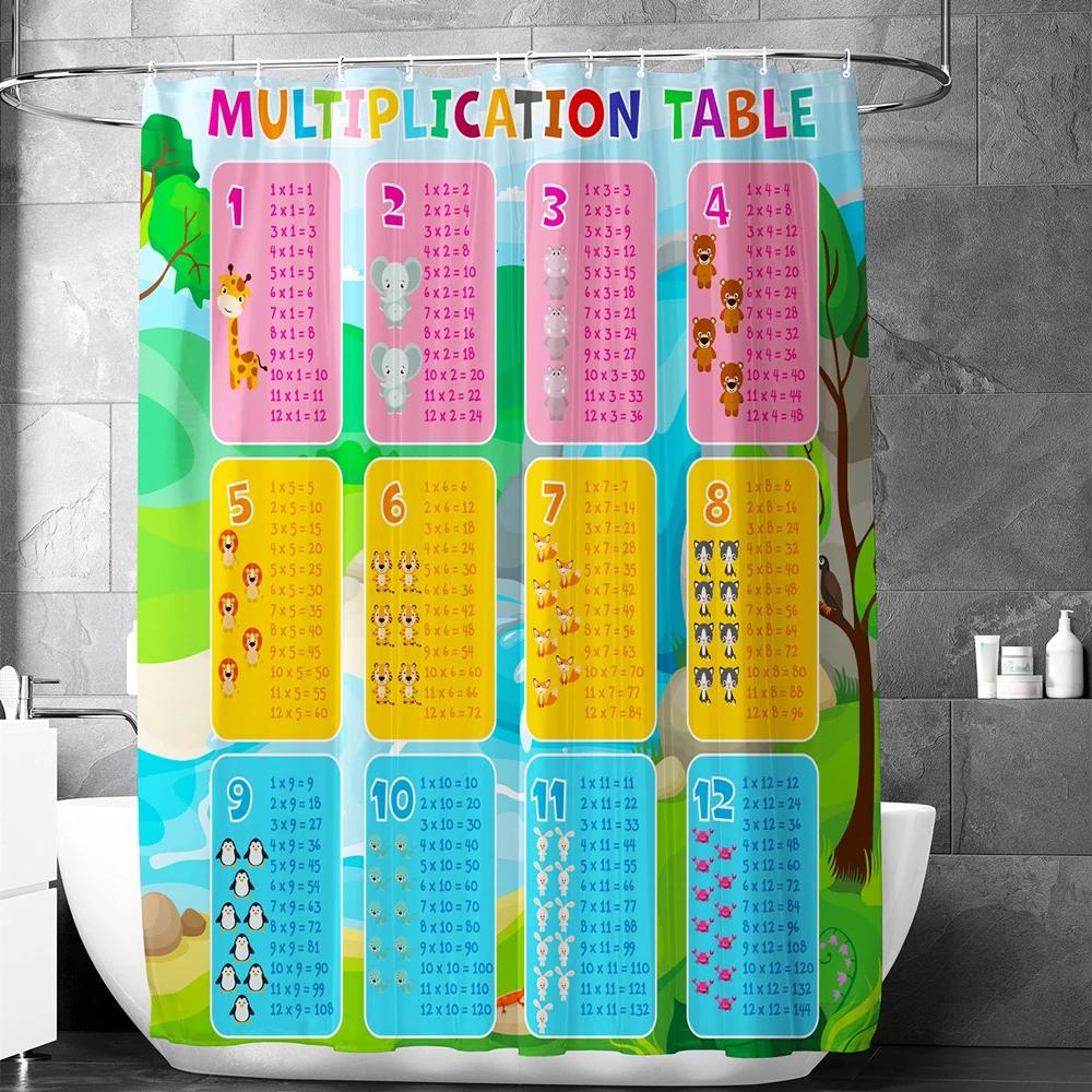 

Multiplication Chart Shower Curtain Set, Waterproof Fabric Math Tool With Cat Dog Giraffe Science Bathroom Curtains Bath Screens W60H190(CM)-1 Pcs