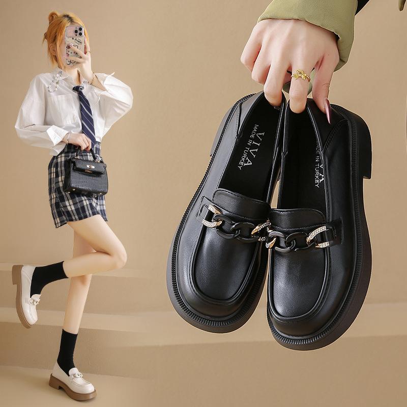 Black Thick-soled Heightening Women's Summer New Single Shoes with Skirts and Small Leather Shoes