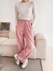 Koreanische High-Waist-Hose mit weitem Bein für Damen - Unifarben, Schlankmachend, Kordelzug, Lockerer Schnitt, Fließendes gerades Bein, Lange Hose
