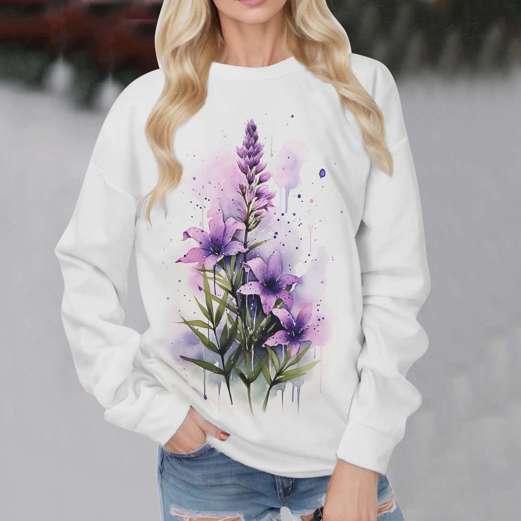 New 2024 Women Hooded Less Pullover Sweatshirt Sports Casual Loose Top Flower Printing Autumn Winter Hoodies Female Streetwear