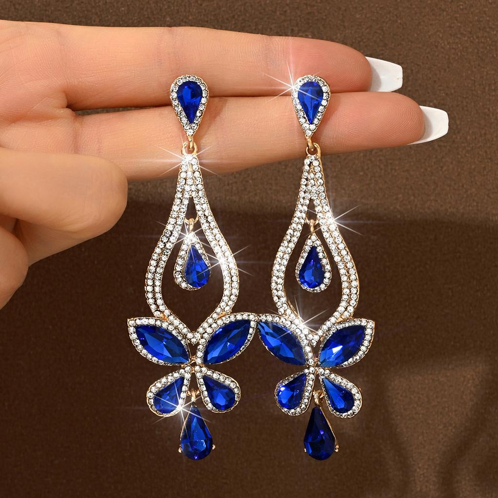 Long Colorful Crystal Bridal Wedding Water Drops Earrings for Women Prom Pageant Vintage Rhinestone Statement Earring