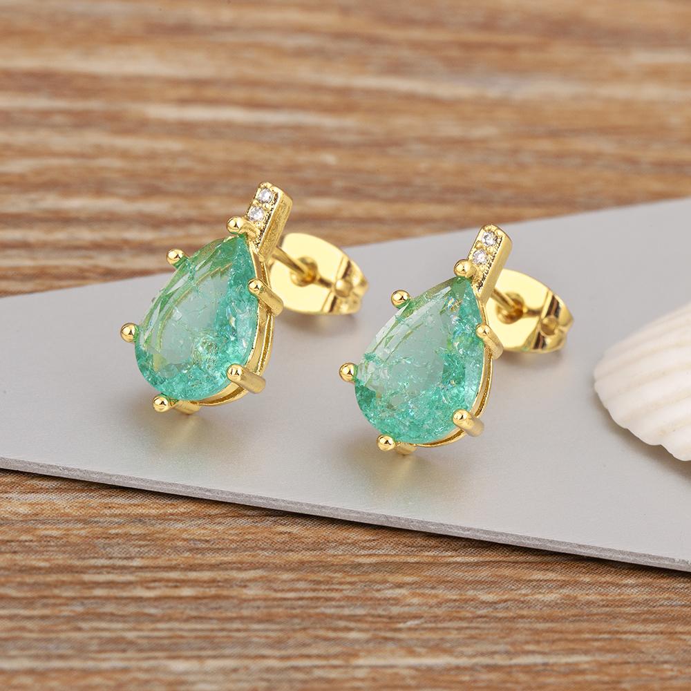 

Nidin New Fashion Waterdrop Shape Inlaid Zircon Earrings For Women Office Girls Daily Party Fine Ear Jewelry Accessories Gifts зелений