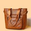 Large Capacity Shoulder Bag Soft Leather Women's Vintage Commuter Tote Bag Multi-Compartment Crossbody Bag