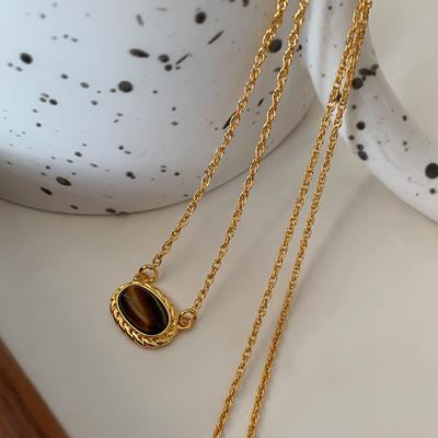Collana con ciondolo in pietra naturale occhio di tigre, accessori versatili di alta qualità, gioielli in oro 24 carati da donna