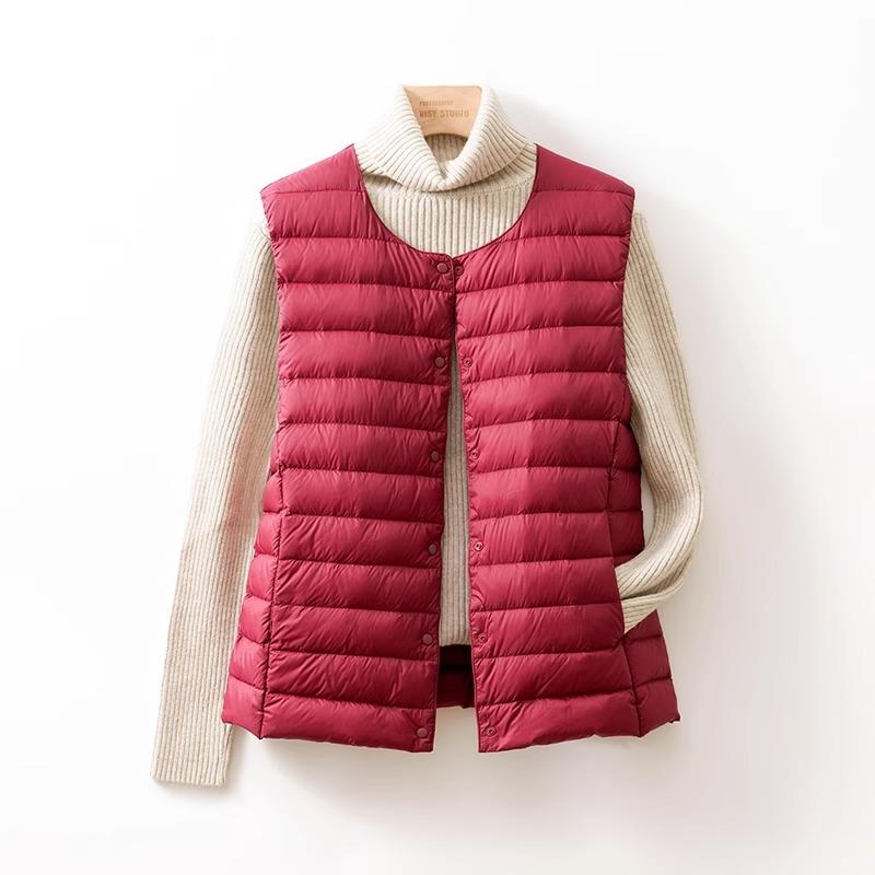 Women's Collarless Down Liner Vest V-Neck Lightweight Down Jacket Autumn and Winter Warm Jacket Waistcoat Round Neck Jacket