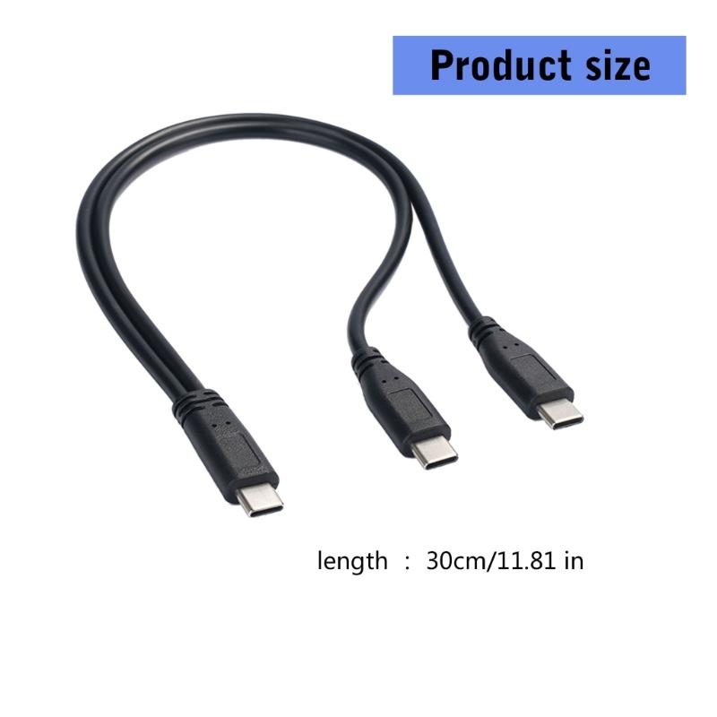 30cm USB Type C To Two Type C Male Cable Fast Speed Charging Cord for Smartphones and Tablets Power Supply