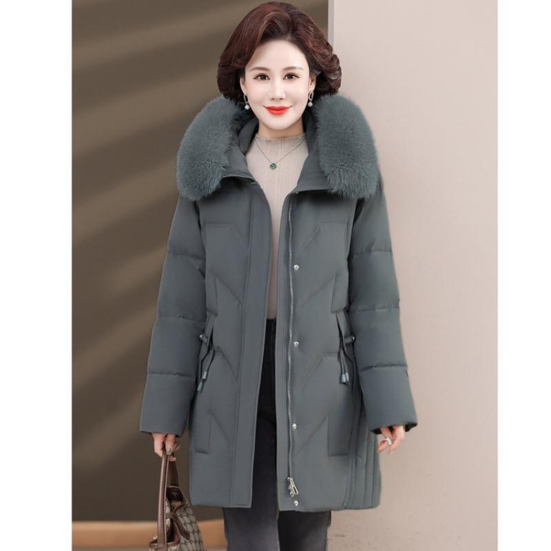 Down jacket mother women's clothing new medium and old winter medium and long thickened fox fur collar white duck down jacket