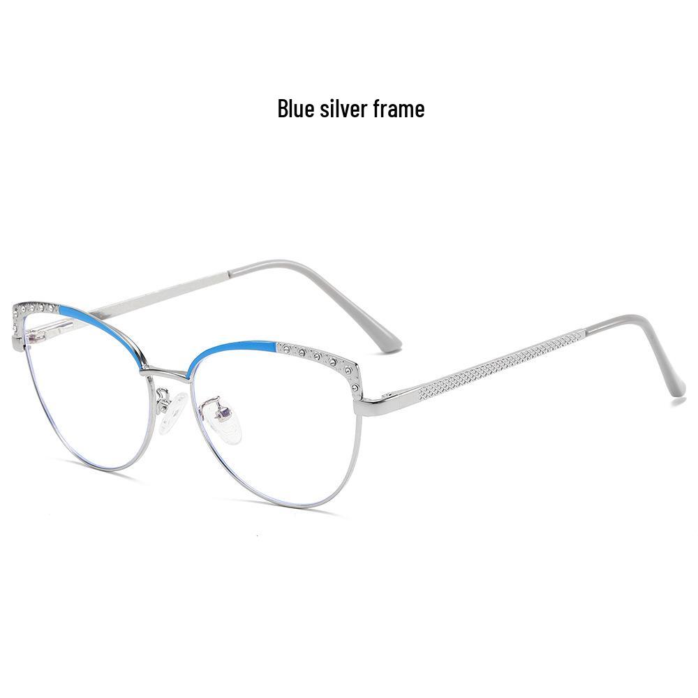 Color-Changing Anti-Blue Light Cat Eye Glasses with Rhinestones and Myopia-Compatible Flat Lenses
