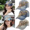 Flower Embossed Rhinestone Denim Baseball Cap Summer Fashion Women Jeans Hat