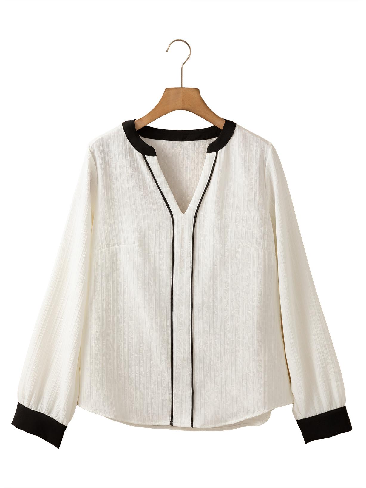 

European & American Minimalist Color Block Chiffon Blouse - Versatile Autumn Pullover for Women, Commuter Style XL белый