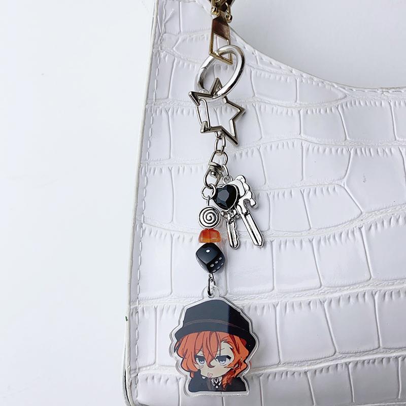 Anime Bungo Stray Dogs Klíčenka Kreslená postava Dazai Osamu A Chuuya Přívěsek na klíče Dekorace na batoh Cosplay Dárky