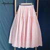 Japanese Mori Girl Spring Summer Women Midi Skirt High Waist Pink Hollow Out Skirt Cotton Soft Floral Embroidery Sweet Skirts Womens