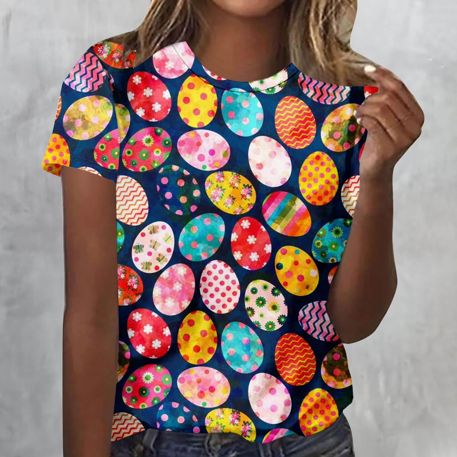 

Summer Round Neck 3D Egg Party Print Top Fashionable Casual Short Sleeved Women s T-shirts 6XL