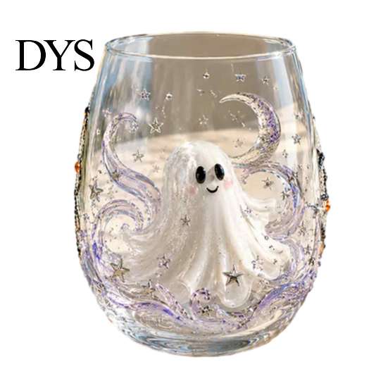 Stiellose Trinkgläser Halloween Glasbecher, Geprägtes Kürbis Geist Katze Fledermaus Glas, Gothic Bar Zubehör Gruselige Getränkebecher, Saisonal