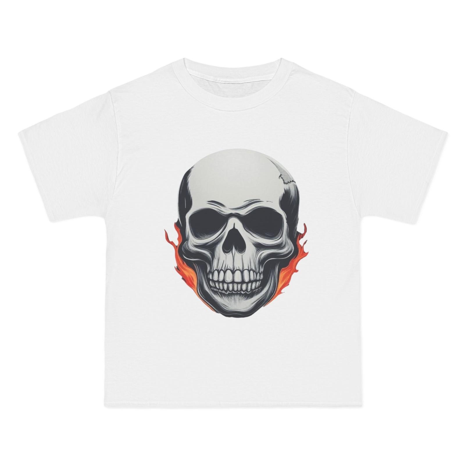 Flaming Skull Graphic Tee, Fire Skeleton Shirt, Men s Biker T-Shirt, Halloween S