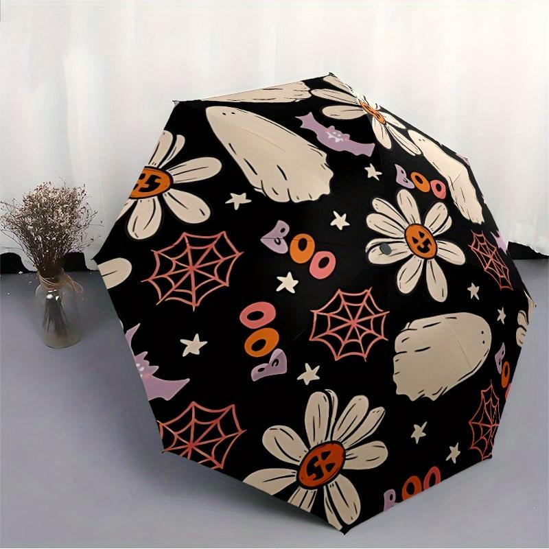 1pc Halloween Flowers Automatic Open/Close Umbrella with One Touch Button,, Windproof Design   Lightweight Portable Umbrella for Women & Men6064