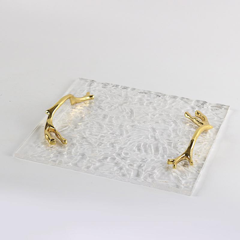 Leichter Luxus Kreative Wasserwellen Durchscheinende Tablett-Ornamente Club Villa Hotel Griff Aufbewahrungstablett Modellzimmer-Accessoires