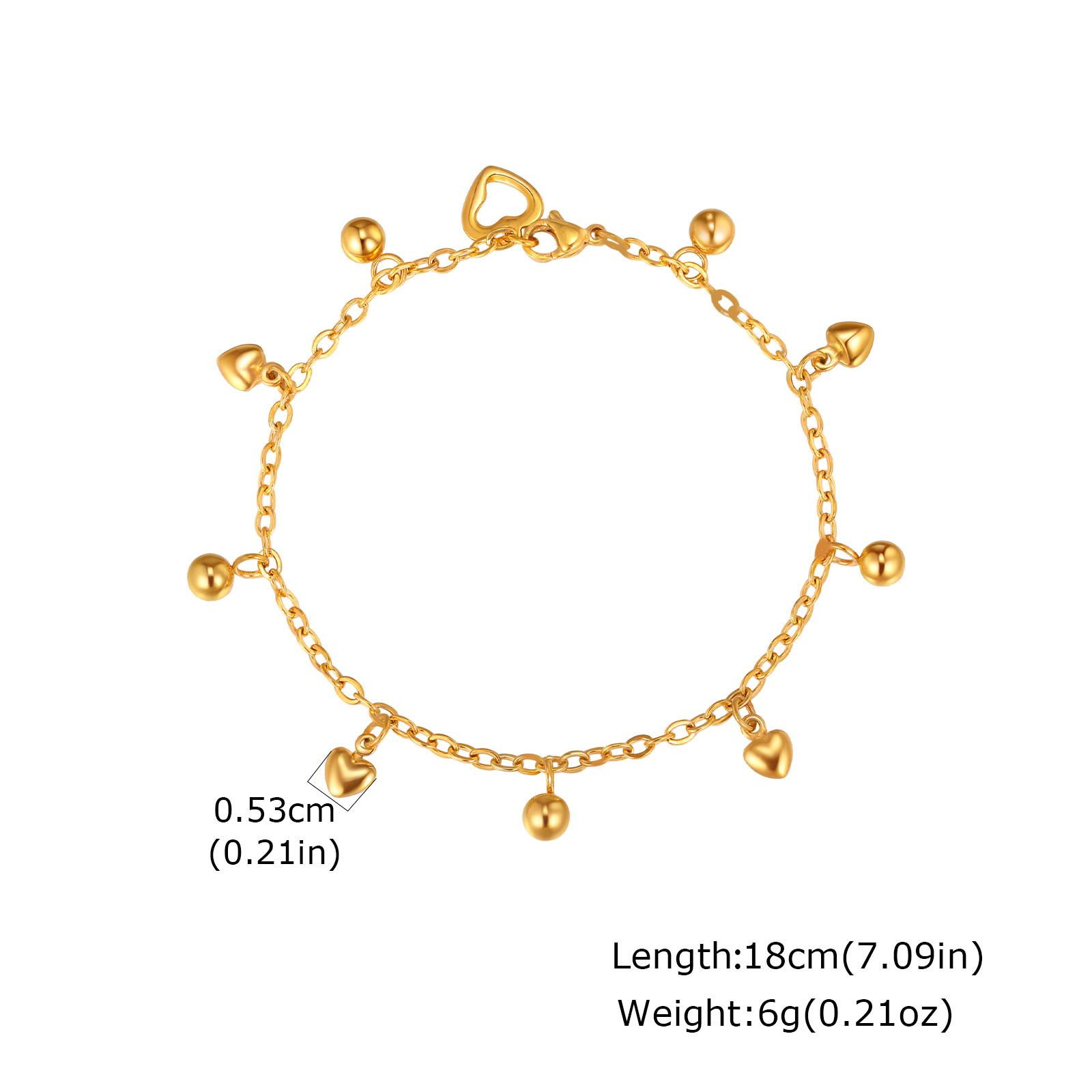 

18K Gold Plated Round Beads Heart Charm Bracelet for Women, Stainless Steel Adjustable Bracelets, Dainty Waterproof Jewelry