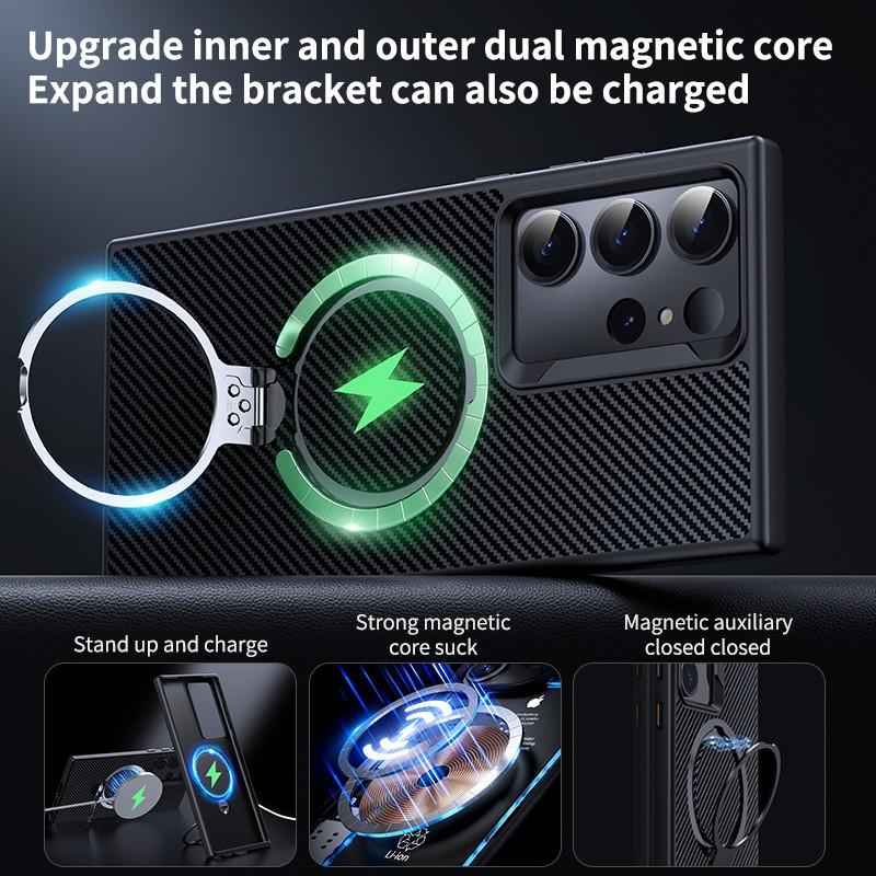 Kevlar Phone Case Galaxy S26 Ultra With 360 Rotating Stand MagSafe Compatible Shockproof Anti-Scratch