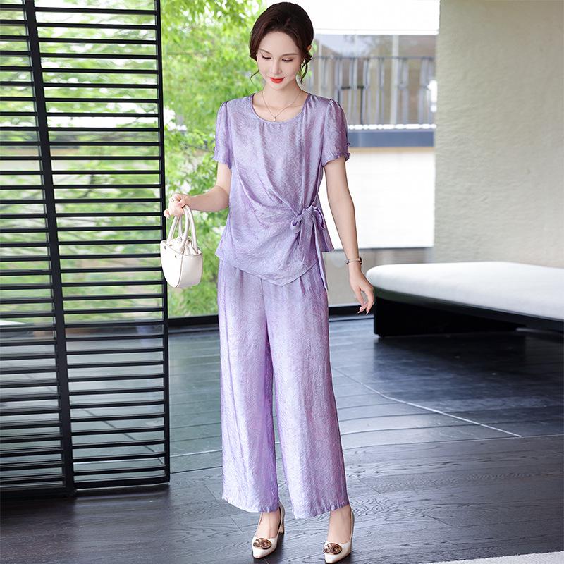 

Women s Summer 2026 Two-Piece Set: Short-Sleeve T-shirt & Wide-Leg Pants for Middle-Aged and Elderly XL [105-120 lbs]