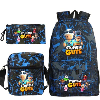 New Stumble Guys Game Merchandise Printed Student Backpack Three-piece Set Boys and Girls School Bag Set